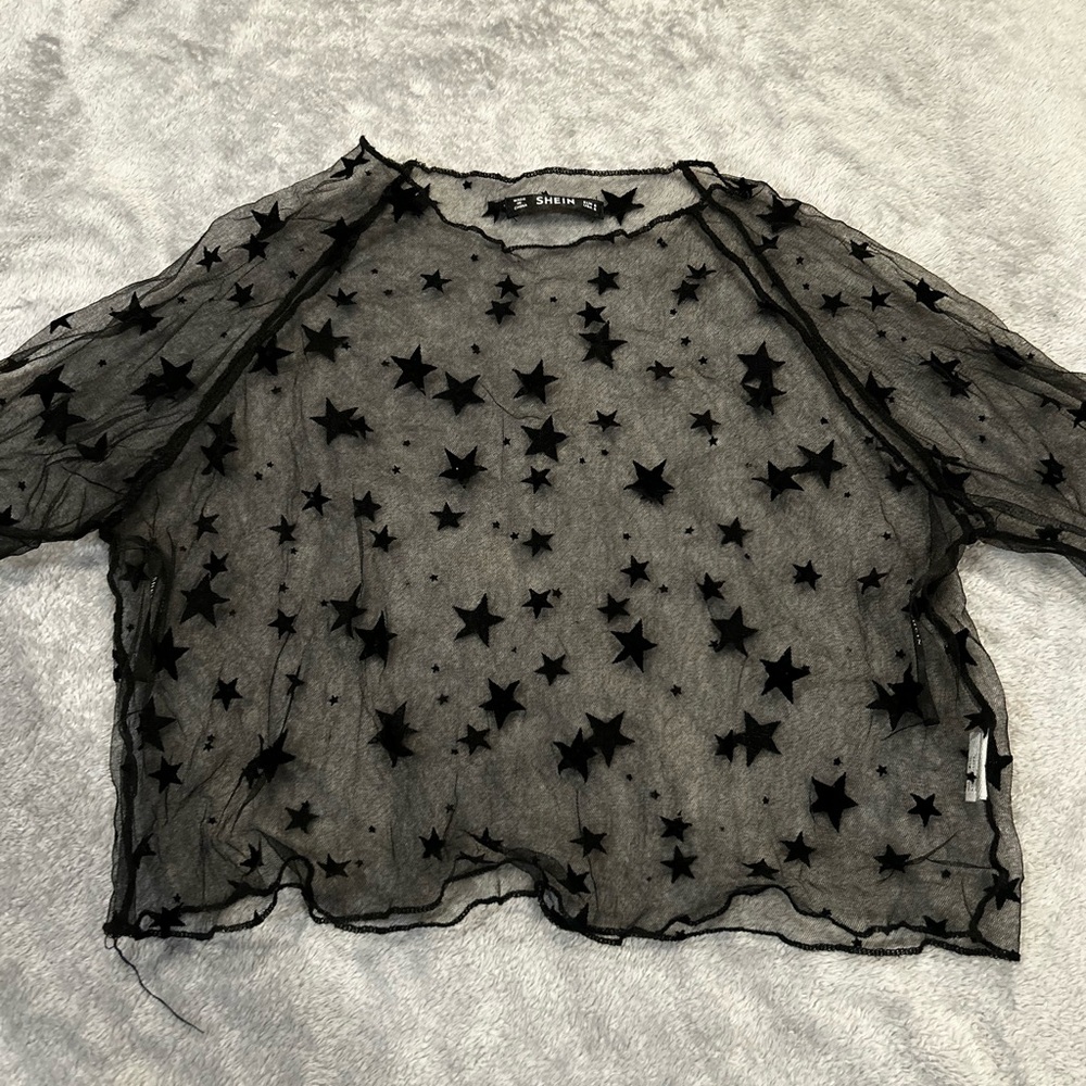 SHEIN Black Starry Mesh Blouse